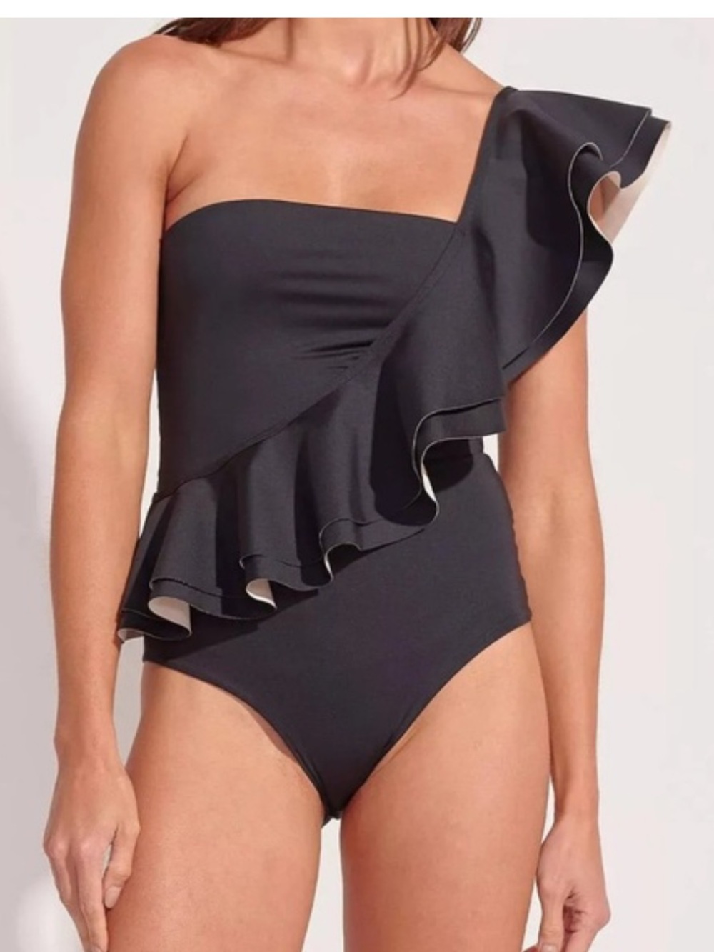 Ancora One-Shoulder Ruffle Navy Swimsuit